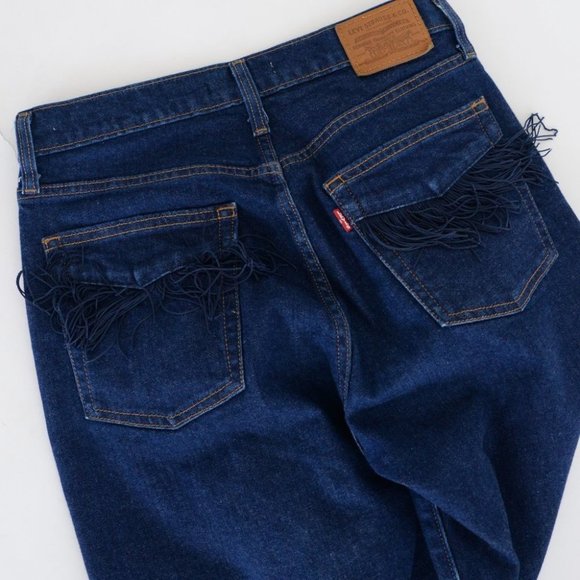 Levi's Wedgie Straight Leg High Rise Western Fringe Pocket Jeans - Picture 12 of 15
